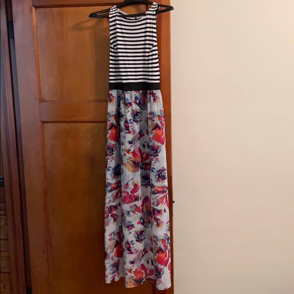Xhilaration black stripe and floral maxi dress